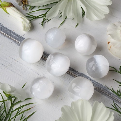 Selenite orb tumblestones set - selenite,