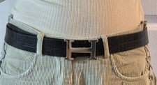 Hermes Black Leather Belt & H
