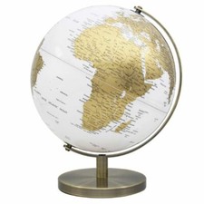 CONTEMPORARY GOLD AND WHITE LARGE GLOBE METAL BASE ATLAS TABLE DESK ORNAMENT