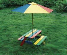 Kids Picnic Table with Parasol Childrens Wooden Bench Rainbow Garden Set Outdoor