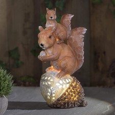 Solar LED Garden Ornament Red Squirrel Light Up Acorn Statue Outdoor Animal Gift