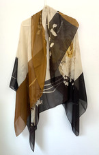 Valentino Scarf 100% Silk Large Square 54 x 54 Shades of Brown Floral Print Logo