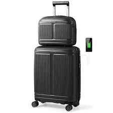 COSTWAY 2-Piece Luggage Set 20” Carry-on Suitcase & 14” Cosmetic Case-Black