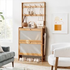 Shoe Cabinet Storage Cupboard Footwear Stand Rack Wooden Rattan Doors Hall Tree