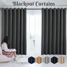 Thermal Thick Blackout Curtains Ready Made Eyelet Ring Top Curtain Pair Tiebacks
