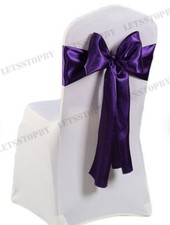 10 pcs Purple Satin Chair Sashes Bows Ribbon Wedding Party Banquet Decor