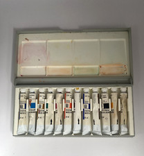 Rare Vintage Winsor Newton Portable 12 Water Color Paint Tubes & Mixing Palate