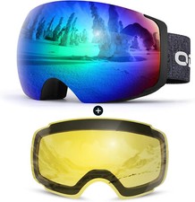 Set of 2 Odoland Magnetic Interchangeable Frameless Ski Goggles UV Protection