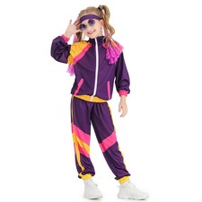 80s 90s Kids Retro Tracksuit Boys Girls Costume Shell Suit Party Disco Outfits@