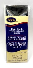 Binding Wrights 7/8" Wide Black Bias Tape Wide Single Fold 3 yd New Sewing