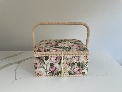 Vintage floral sewing box with - vintage,