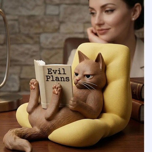 Reading cat figurine - reading,