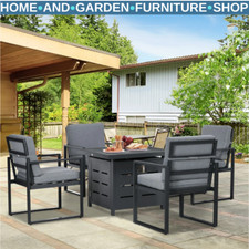 5 Pcs Aluminium Garden Furniture Set with Sofa Sectional and Gas Fire Pit Table