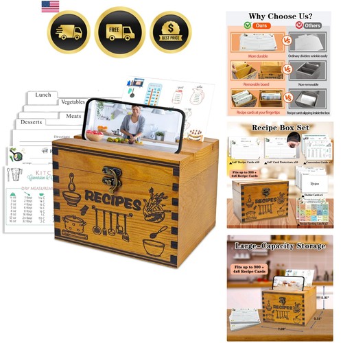 Wooden recipe box - box, cards