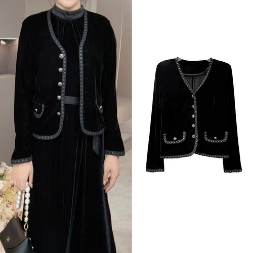 Women velvet cardigan neck - velvet,