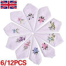 6/12Pcs Ladies Handkerchiefs 100% Cotton Hankies Flower Corner Embroidered Lace