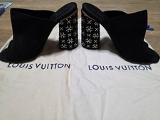 Rare Runway LOUIS VUITTON Vanity Mules Black Suede Heels Size 38