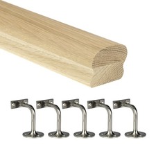 Oak Cottage Loaf Handrail Set – Wall Mounted Stair Handrail with Nickel Brackets
