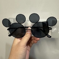 Disney Parks Mickey Mouse Ear Shaped Sunglasses Black Lenses Mirror Adult New