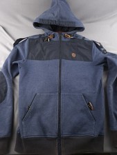 One True Saxon Full Zip Hooded Jacket Blue Small Mens Embroidered Sholder Straps