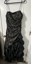 Deb Y2K Black Gold Lace Asymmetrical Pouf Balloon Maxi Party Prom Dress Sz 16