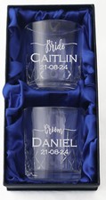 Luxury Engraved Double Whiskey Glasses Glass Set Mr & Mrs Wedding Bride Groom 15
