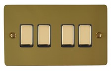 G&H FB304 Flat Plate Polished Brass 4 Gang 1 or 2 Way Rocker Light Switch