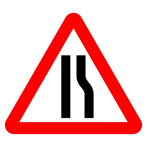 Road narrows right sign or - on,