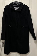 Wallis Warm Winter Lined Long Trench Coat Size 16 Black