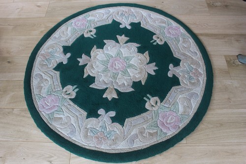 Chinese wool rug round green - wool,