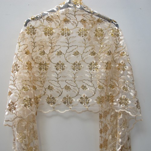 Gold cream floral sequins - floral,