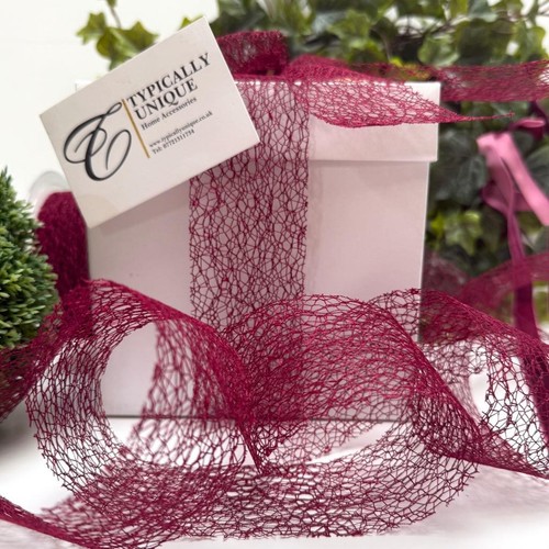 New burgundy mesh ribbon gift - ribbon,