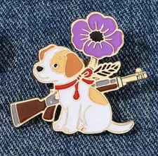 Purple Poppy & Dog Remembering Animals In War Enamel Pin Badge Brooch Lapel Pin