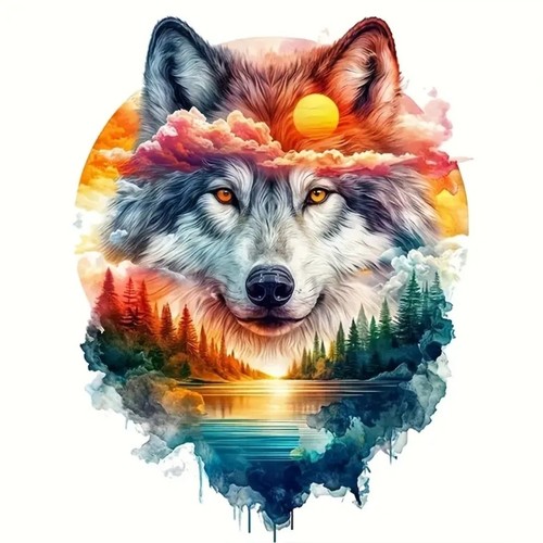Colourful wolf sticker - colourful,
