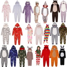 Kids Fleece 1Onesie Pyjamas Girls Boys Childrens All In One Age 3-14 Years