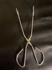 Vintage Kitchen Stainless Scissor Straight Tongs 10" Long Sturdy Metal Grippers