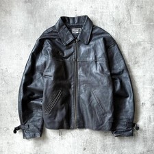 Vintage 1990's Mitho Black Leather Buckle Back Cropped Boxy Single Rider Jacket.