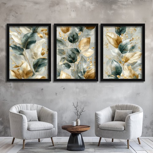 Gold and teal botanical - gold, wall