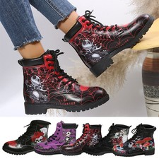 Womens Ladies Chunky Ankle Boots Retro Lace Army Up Goth Punk Platform Shoes
