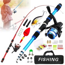 Fishing Pole Set Telescopic Tackle Rods Reel Hooks Travel Starter Complete Kits