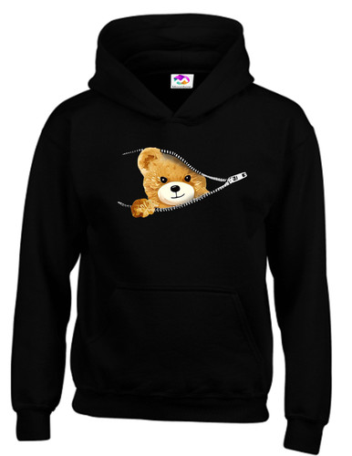 Bear zipper print hoody - zipper,