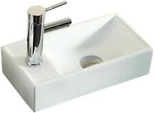Small Cloakroom Basin Ceramic Wall Hung Mounted Bathroom Sink - 410X210x100mm