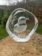 Mats Jonasson Maleras Sweden Crystal Bird Paperweight Signed MCM Scandinavian