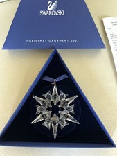 Swarovski Crystal Ornament 2007 Annual Christmas Star Snowflake Blue Ribbon