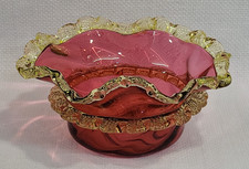 C1890 ANTIQUE VICTORIAN CRANBERRY & VASELINE URANIUM GLASS BOWL vgc.