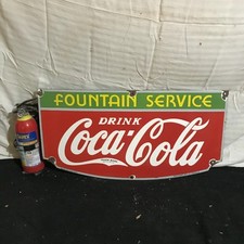 COCA COLA FOUNTAIN SERVICE Soda Pop Porcelain Enamel  27 X 14  In Single Side 01