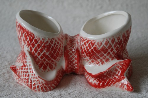 Ceramic red white textured bow - ceramic,