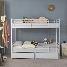 Metal Bunk Bed Frame Single Loft Sleeper with Two Drawers Ladder Heavy Stable
