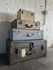 Vintage Blue Tweed Suitcase Luggage Train Wardrobe Travel Overnight Modern Trunk