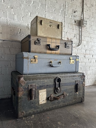 Vintage blue tweed suitcase - blue,